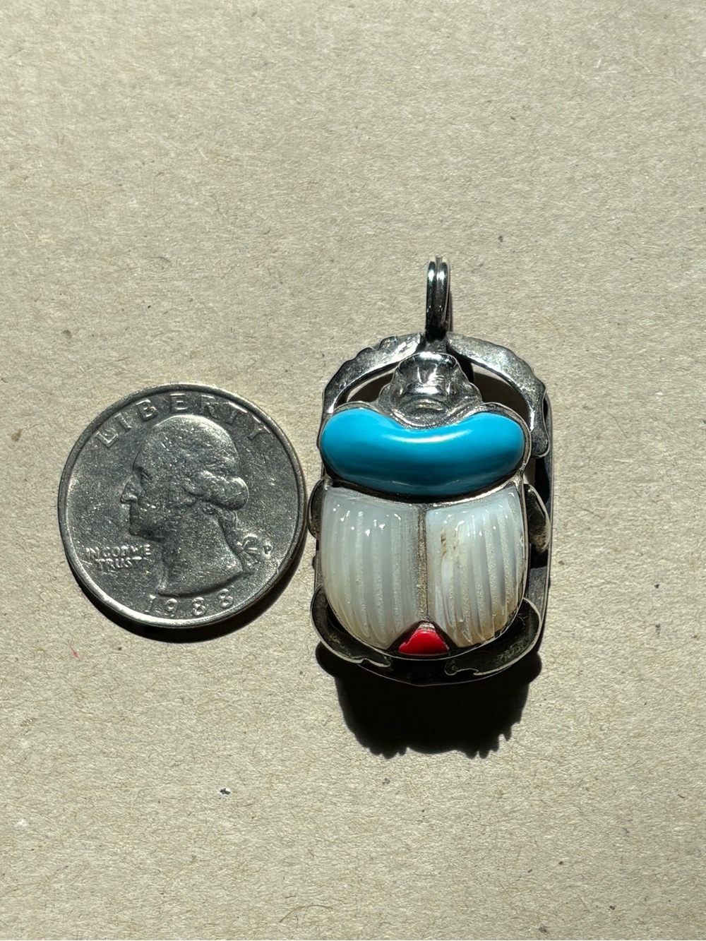 Large Sterling and semi precious stone Egyptian Scarab.  She’s GORGEOUS☀️